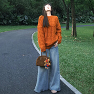 園翌套頭毛衣女秋冬季穿搭2025慵懶感內搭打底針織衫上衣 橘色【小個(gè)子寬松奶呼呼軟糯慵懶風(fēng)日系可愛(ài)感外穿麻花 S 40/45kg