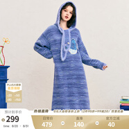 兩三事糖果夢鄉(xiāng) 2024冬季新款趣味貼布繡可拆帽子漸變色毛衣裙連衣裙 藍(lán)色 S
