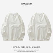 與狼共舞棉質(zhì)亨利領(lǐng)t恤男長(zhǎng)袖春秋衛(wèi)衣三本針純色打底衫 白色+白色 【2件裝優(yōu)惠9元】 XS (適合90-110斤穿)