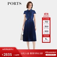 PORTS女裝秋冬新款襯衫領(lǐng)拼接百褶連衣裙ALT8D024NWP046 丈青 XL 