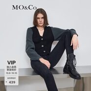 MO&Co.V領短款拼接針織衫開衫毛衣設計感修身針織衫女摩安珂 黑色 XL 175
