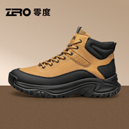 零度Zero官方男靴馬丁靴2025秋冬新款男士皮鞋高幫男鞋加絨保暖小黃靴 土黃9197 44