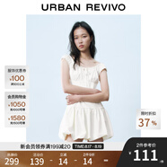 UR2025春季新款女裝撞色蕾絲飄帶U領(lǐng)無(wú)袖修身連衣裙UYY750014 米黃 (偏短) L
