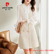 皮爾卡丹（pierre cardin）品牌高檔輕奢小香風(fēng)假兩件白色裙子2025早秋季時(shí)尚顯瘦百搭連衣裙 品牌高端新品-白色 M (96-105斤)