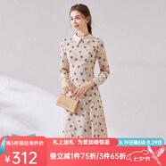 經(jīng)典故事（JANE STORY）經(jīng)典故事襯衫式長(cháng)袖秋季女2025年新款連衣裙設計感氣質(zhì)顯瘦雪紡裙 杏咖花 M