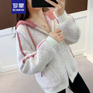 羅蒙（ROMON）冬季休閑針織衫女2024新款韓版寬松加厚短款毛衣外套女士打底開衫 粉色帽子 S （80-100斤）