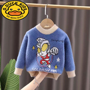 G.duck兒童毛衣秋冬加厚2023新款女童水貂絨毛衣兒童加絨寶寶加厚針織衫 毛衣superman藍色 90 建議身高80-90cm年齡2-3歲