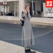 AEMAPE法式連帽針織連衣裙女2025秋冬新款氣質(zhì)洋氣修身衛(wèi)衣長款裙子 灰色 S 建議(85-100斤)