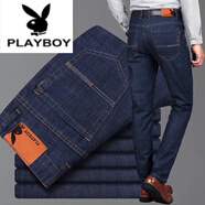 花花公子（PLAYBOY）純棉牛仔褲男春秋新款直筒寬松彈力休閑薄 款商務(wù)高腰男士褲子 1018藍黑【春秋款】主圖款 32 (腰圍2尺5)