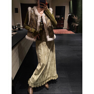 三吉黑花【江爍】古法土染仿牛仔流蘇半身裙秋女2025新款小個(gè)子 青玉綠 XS