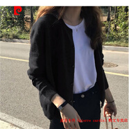 皮爾卡丹（pierre cardin）撿漏·針織羊毛衫黑色針織開(kāi)衫春秋冬季加厚毛衣女裝外套短款上衣 典雅黑色 S 80-100斤
