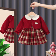 女童公主裙女孩周歲生日女寶寶童裙春秋季淑女連衣裙休閑禮服裙子 kitty假二件連衣裙 73 碼，適合身高70cm