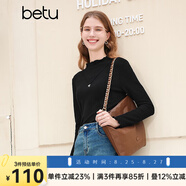 百圖betu女裝秋冬新款T恤高彈力木耳邊修身長(zhǎng)袖針織打底衫2310T42 黑色 M