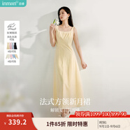茵曼（INMAN）章若楠同款歐若風(fēng)法式吊帶連衣裙2025夏季新品女裝淡鵝黃色裙子 淺黃色 (方領(lǐng)) M