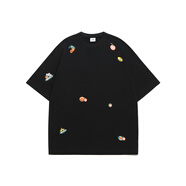 古由卡黃霄云潮牌黑色短袖t恤男夏新款情侶裝重磅半袖寬松 黑色（F6568） 250克 S