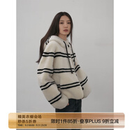 付智恩踏雪新年 進(jìn)口美利奴皮毛一體羊羔毛減齡條紋毛毛皮草外套 白色黑條-短款 M