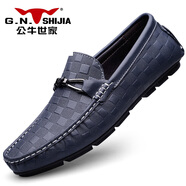 公牛世家（G.N.Shi Jia）豆豆鞋男一腳蹬輕便商務(wù)正裝皮鞋軟底舒適樂福鞋 藍(lán)色 46