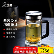 希諾（HEENOOR）抗菌玻璃杯雙層帶把手泡茶杯子男高檔家用辦公水杯XN-9005K 420mL