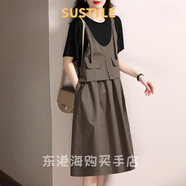 SUSTYLE奢侈高檔品牌女裝2025春夏新款連衣裙女洋氣減齡寬松短袖裙子高級 棕色 XL 120-130斤