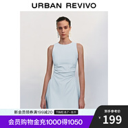 UR2025春季新款女摩登氣質(zhì)褶皺收腰顯瘦無袖連衣裙UYY750030 淡藍(lán) L