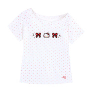 以純（YISHion）小眾露肩kitty貓印花波點(diǎn)短袖T恤女夏季顯瘦半身裙紅色短裙兩件套 斜領(lǐng)版上衣 S