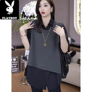 花花公子（PLAYBOY）疊穿神器不規(guī)則下擺休閑寬松顯瘦針織馬甲女簡(jiǎn)約背心毛衣秋冬新款 灰色 均碼 的 80-140斤可穿