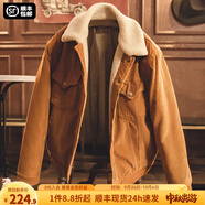 馬登工裝美式復古燈芯絨棉服夾克男仿羊羔毛秋冬保暖外套男士加厚棉衣 姜黃色 M