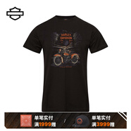哈雷戴維森城市T恤系列 美式復(fù)古摩托車貼圖男士短袖 休閑通勤 黑色 XL