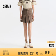 森馬半身裙女純色短裙小個(gè)子俏皮時(shí)尚24夏季純棉百褶裙復古 咖啡50892 160/66A/M