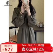 clotho Rennie連衣裙女2025春秋新款修身顯瘦氣質(zhì)百褶韓版打底百搭中長款裙子 咖色 4XL