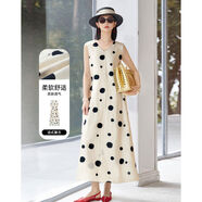 米思陽(yáng)（missshine）米思陽(yáng)2025夏季新款時(shí)尚感波點(diǎn)洋裝舒適絲麻混紡品質(zhì)背心裙 米白色現貨直發(fā) S