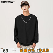viishow美式長袖t恤男士春秋季2025新款潮牌寬松休閑男生打底衛(wèi)衣 黑色 S
