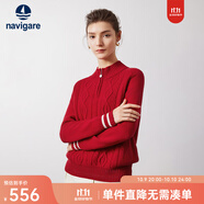 Navigare意大利小帆船寬松羊毛衫女士秋冬休閑半開領(lǐng)毛衣100%羊毛針織衫女 布萊肯紅 L
