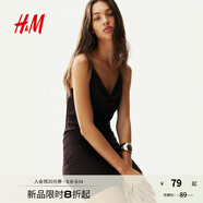H&M女裝背心吊帶連衣裙2025年夏季新款垂褶網(wǎng)紗吊帶氣質(zhì)裙1291613 深棕色 S 160/88