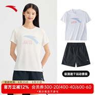 安踏速干運動套裝女士夏季透氣短褲短袖T恤有氧健身跑步瑜伽跳操衣服 【休閑套裝】純凈白-1 M/165