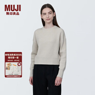 無(wú)印良品（MUJI）女式 棱紋編織 圓領(lǐng)短款針織衫 長(cháng)袖女款 女裝 薄款毛衣 燕麥色 L (165/88A)