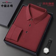 柒 SEVEN 7柒牌2024翻領(lǐng)長(cháng)袖t恤男秋冬季輕熟風(fēng)polo衫男夏款純色體恤商務(wù)休 利2401酒紅 4XL _約180-200斤可