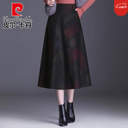 皮爾卡丹（pierre cardin）格子毛呢裙大擺裙女秋冬新款半身長裙高腰顯瘦a字裙垂感遮胯冬裙 彩虹格子 M 2尺/27碼