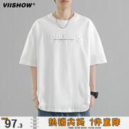 威秀夏季棉日系重磅情侶短袖美式復(fù)古寬松圓領(lǐng)印花t恤上衣   白色 XL