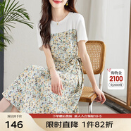 熙世界sllsky假兩件碎花連衣裙女2025夏季新款短袖圓領(lǐng)不規則荷葉邊裙子 橄欖石綠 XL