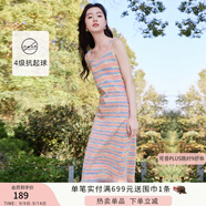 香影（xiangying）彩虹條紋背心連衣裙女2025秋季新款內(nèi)搭過膝流蘇針織無袖裙子 粉紅 S