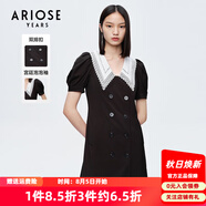 艾諾絲雅詩(shī)【商場(chǎng)同款】夏裝新復古泡泡袖宮廷風(fēng)娃娃領(lǐng)雙排扣連衣裙10439073 黑色 XL