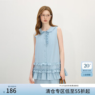 范思藍(lán)恩娃娃領(lǐng)花邊減齡無(wú)袖連衣裙女夏季2025新款甜美裙子2537 藍(lán)色 XS