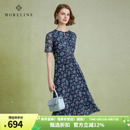 MORELINE沐蘭法式輕奢優(yōu)雅碎花連衣裙2025年夏季新款雪紡裙百褶裙中長(cháng)款 克蘭花 L