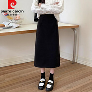 皮爾卡丹（pierre cardin）開(kāi)叉毛呢半身裙女小個(gè)子高腰胖mm大碼顯瘦時(shí)尚包臀a字過(guò)膝中長(cháng)裙 黑色 4XL 【165-175斤】