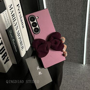 ins小眾韓風(fēng)毛絨蝴蝶結適用于三星zfold5/4/3手機殼全包新款折疊 兩件套超薄烤漆-梅子色+紫毛絨蝴蝶結 三星Galaxy Z Fold 6