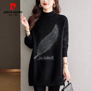 皮爾卡丹（pierre cardin）秋冬新款加厚毛衣裙女裝中長(cháng)款寬松大碼內搭半高領(lǐng)針織打底衫 黑色 M 90-105斤