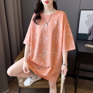 其他的  THE OTHER2023年夏季新款女士短袖T恤裙中長(cháng)寬松款包臀遮肚時(shí)尚大碼女裝 6207-橘色 M 【80-110斤】