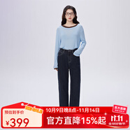 艾萊依（ERAL）直筒牛仔褲女新款羽絨褲深牛仔藍(lán)高腰休閑百搭秋冬長(zhǎng)褲 深牛仔藍(lán) S 155【建議80-110斤】
