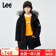 Lee大毛領(lǐng)連帽厚款保暖防風(fēng)羽絨服兒童冬季保暖中長款潮男童女童外套 黑色 140